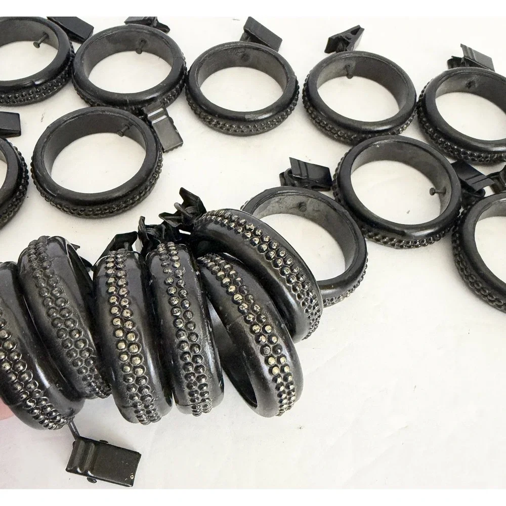 Lot Of 20 Black Bronze Heavy Metal Curtain Rings With Clips Double Beaded Design